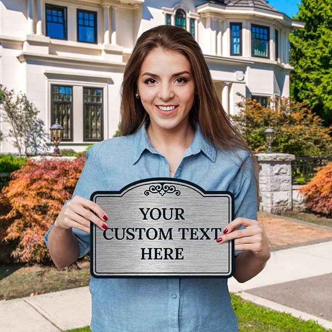 Custom Decorative Sign, Personalized Metal Sign for Business, Driveway, Home, Airbnb, Office Door Plaque, Brushed Nickel Sign, 7x10 Inches, ACM, Fade Resistant, Made in USA by Sigo Signs
