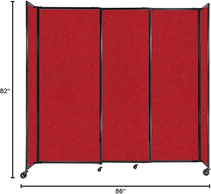 Versare Straightwall Sliding Portable Wall Partition | Freestanding Office Dividers | Locking Wheels | Temporary Room Separator | 7'2'' Wide x 6'10'' Tall Red Fabric Panels