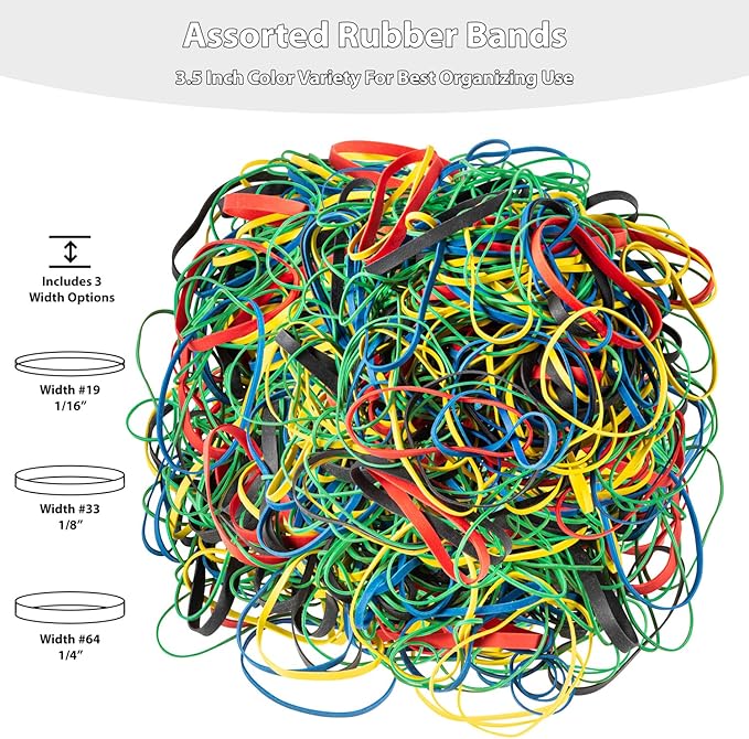 Bilinny Rubber Bands Assorted Size & Color, Made In USA, 1 LB