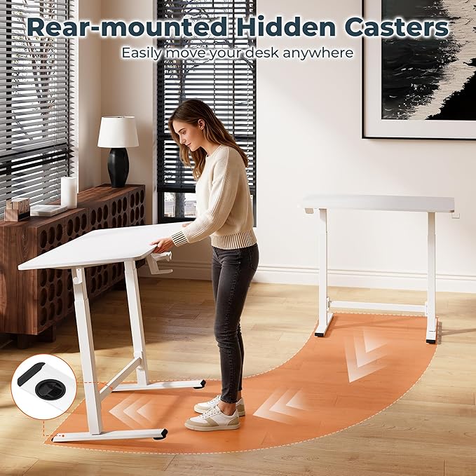FitStand Small Small Pneumatic Adjustable Stand Up Desk, Rolling One-Piece Standing Desk 31.5 x 19.7 Inch, Home Office Desk Computer Workstation, White