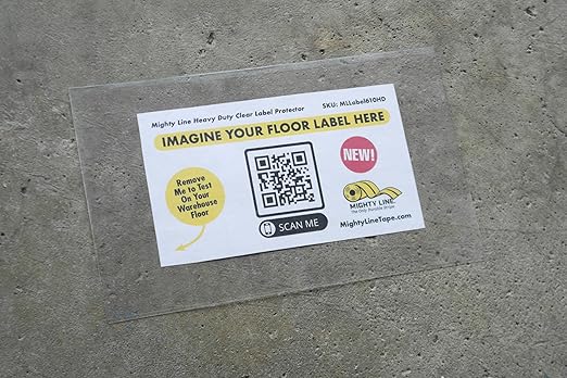 Mighty Line Heavy Duty Clear Label Protectors Cover for Protecting Floor Markings, Barcodes, Numbers and Stickers, Pre-Cut Roll, Peel and Stick, Adhesive, Adhesive, 4" Wide by 6" Long, Pack of 50