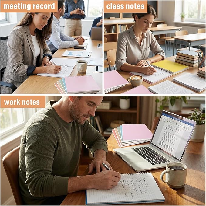 Maitys 6 Pcs Legal Pad Steno Spiral Notebook 8.5" x 11" Top Bound Spiral Pads Hard Cover College Ruled Notepad 70 Sheet Pad for School Office University Home(Cute Color,Iridescent Style)