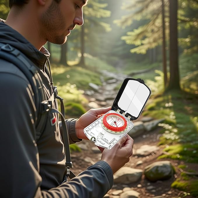 Trekker's Compass Crew Professional Military Lensatic Compass with Mirror, High-Precision Dial, Built-in Magnifier, Luminous Display for Hiking, Camping, Orienteering