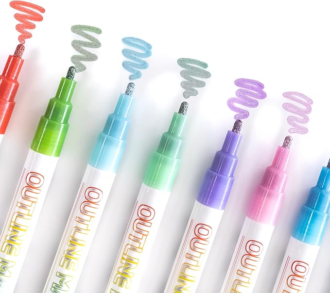 Incraftables Outline Glitter Markers (12 Colors) – Metallic, Double Line Pens, Shimmer Markers for Crafts, Greeting Cards, Drawing
