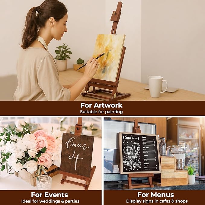 VISWIN 25" H-Frame Tabletop Easel for Painting, Adjustable Beech Wood Table Top Easel, Portable Art Easel for Adults, Artists, Beginners, Holds Canvas up to 15" – Walnut