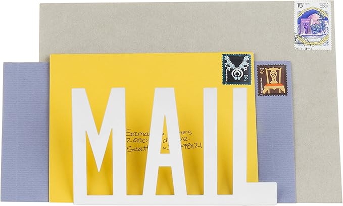 MyGift Mail Holder Organizer Countertop Modern Metal White with Cutout MAIL Lettering Design, Office Desktop Envelope and Document Storage Rack