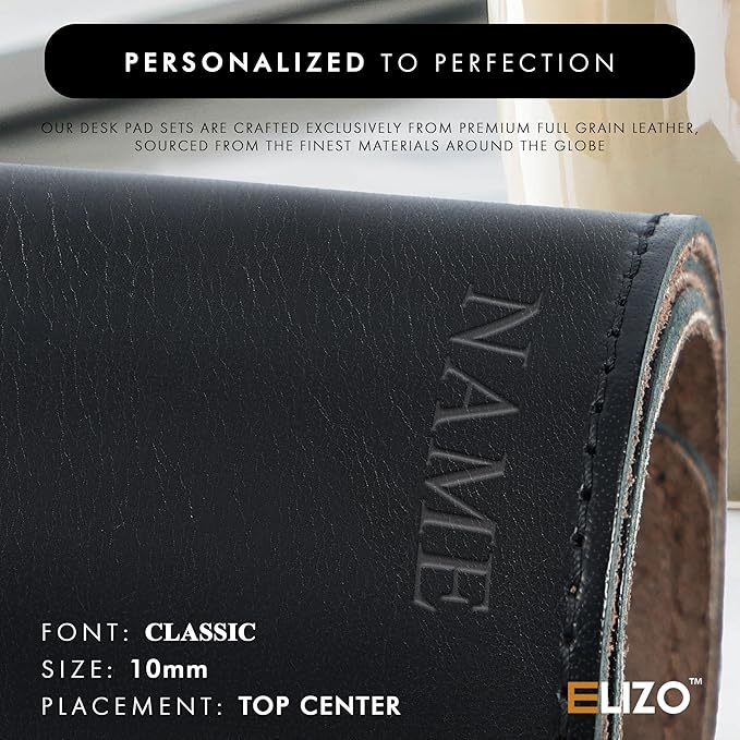 ELIZO Personalized Custom Desk Pad Set Real Leather Desk Mat Mouse Pad Unique Gifts for Him Her Leather Gifts for Men Women Engraved Embossed Monogrammed Corporate Gifts