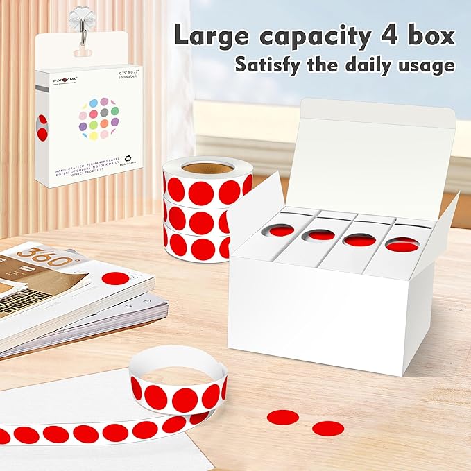 PARLAIM 3/4 Inch Roll Color Coding Labels,4000 per/4 Rolls Round Adhesive Color Coding Circle Dot Stickers for Office Home (Red)