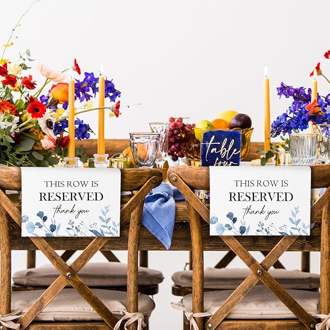 ChissNook Reserved Seating Chair Signs, This Row Is Reserved Pew Cloths Seating Placeholder for Church Pews, Wedding Decorations for Reception Parties Celebrations Event Meetings (8 PCS, Dusty Blue)