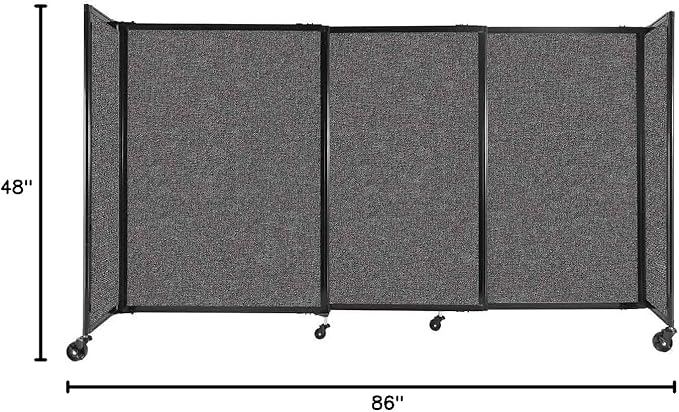 Versare Straightwall Sliding Portable Wall Partition | Freestanding Office Dividers | Locking Wheels | Temporary Room Separator | 7'2'' Wide x 4' Tall Charcoal Gray Fabric Panels