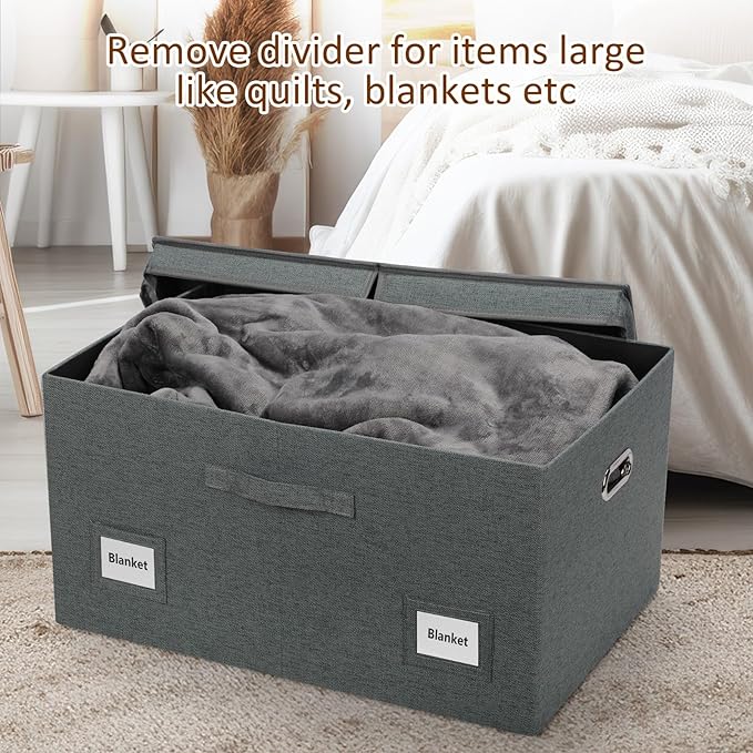 Graciadeco 75 Quarts Extra Large Decorative Storage Bins with Lids, 3 Packs Dark Gray Collapsible Storage Bins with Lids, Stackable Storage Bins Decorative Box Storage With Lid Extra Large