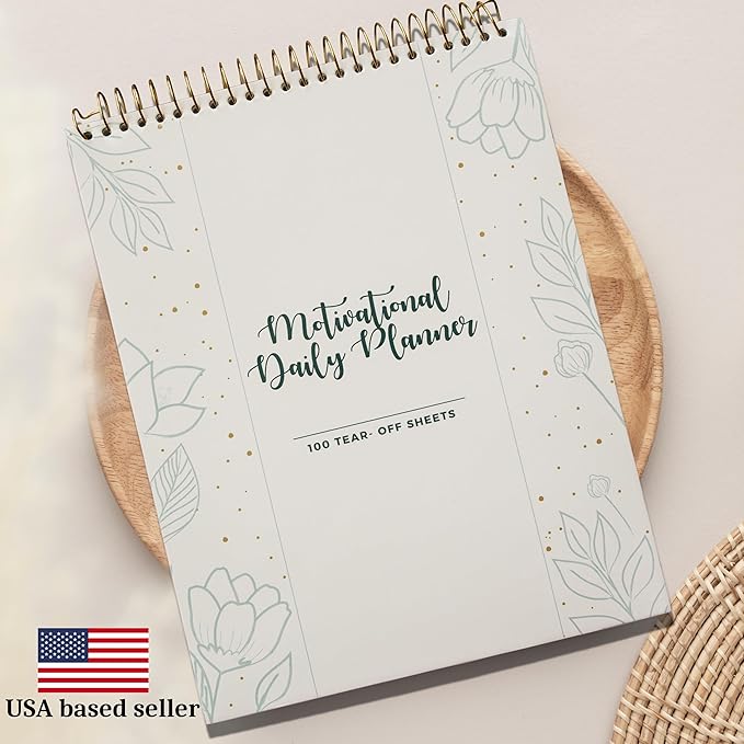 Spiral Daily Planner Agenda Notepad -100 Undated Tear-Off Sheets -Desk Notepad, Motivational Calendar, Organizer, Productivity Tracker, Organizing Goals, Task Planner, Ideas, Notes, to Do List 8.5x11