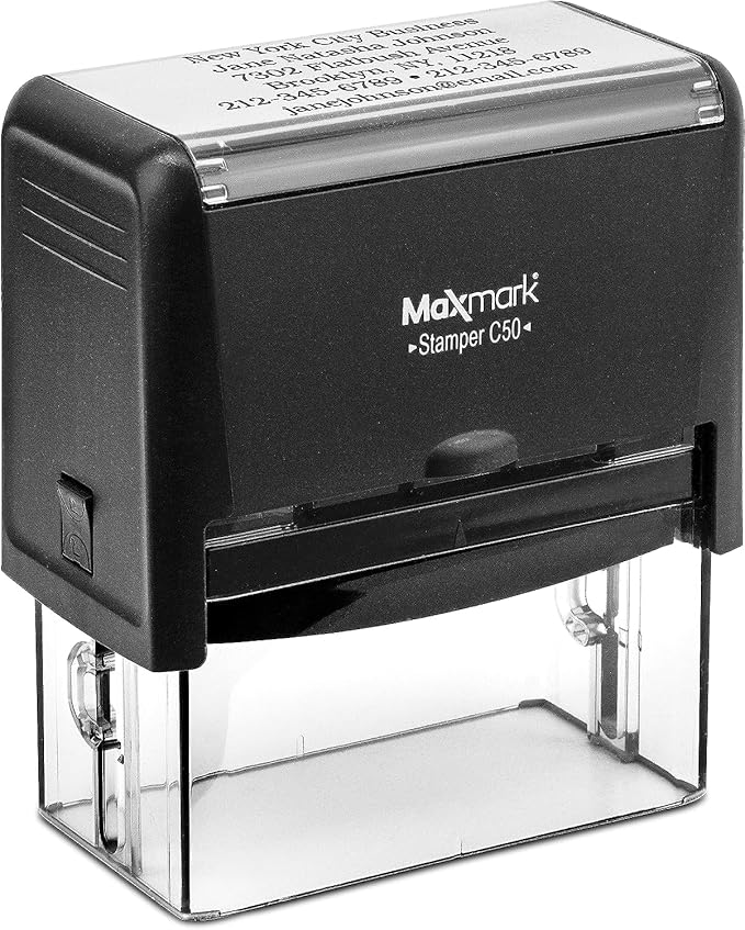 Custom Self Inking Rubber Stamp - Up to 6 Lines of Text - Choose from 15 Ink Colors - X-Large Size