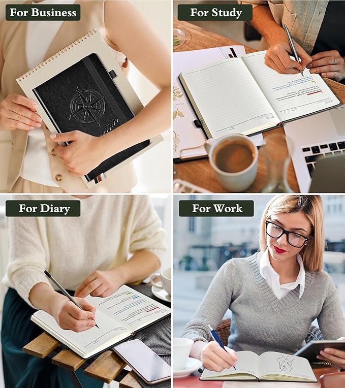 PAIBAS Lined Journal Notebook for Women Men, 160 Pages, A5 Hardcover Vintage Leather Journaling Notebooks for Work, School, Note Taking, Travel, Bible Study, Daily Diary for Writing 5.8"x8.5" (Black)