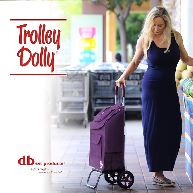 dbest products Trolley Dolly Purple Foldable Shopping cart for Groceries with Wheels and Removable Bag and Rolling Personal Handtruck Standard, 1 unit