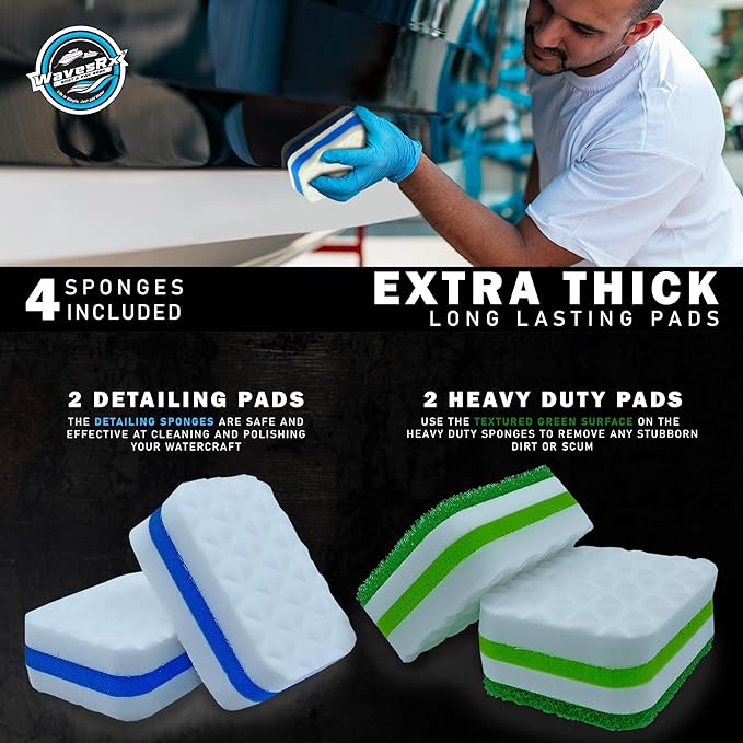 WAVESRX Marine Scuff and Dirt Eraser Sponges for Boats, Jet Ski & PWC | Magic Cleaning Pads Effortlessly Remove Deck Marks, Scratches, Black Streaks and Grease | No Harsh Chemicals