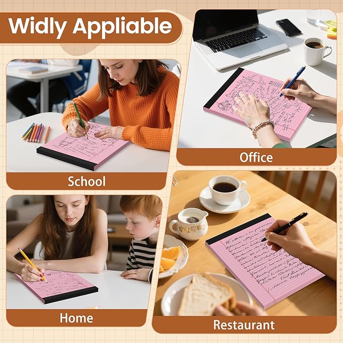 2 Pack Legal Pads 8.5 X11, College Ruled Notebook, 100 Sheets Pink Note Pad, Writing Pads 8.5x11, Tear Off Notepad, Lined Paper, Notebook Paper for Office Home School, 50 Sheet/Pad
