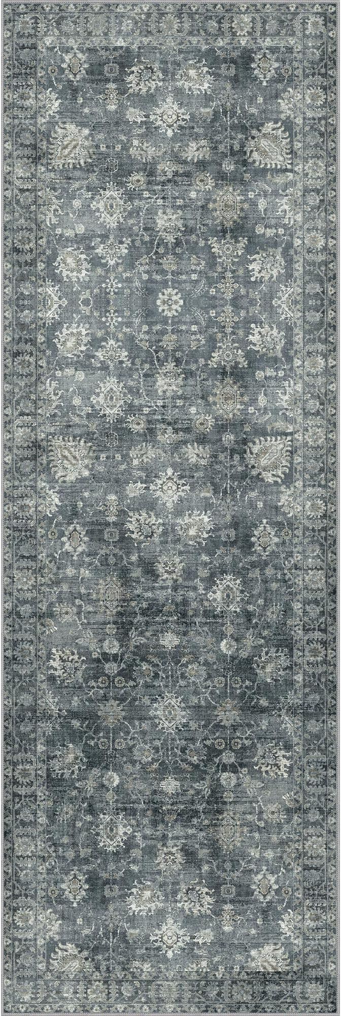 GENIMO Runner Rug 2'6''x8 Non Slip Machine Washable Vintage Hallway Runner Rug, Low Pile Lightweight Rugs for Entryway, Hallway, Kitchen and Corridor, Ashen Taupe
