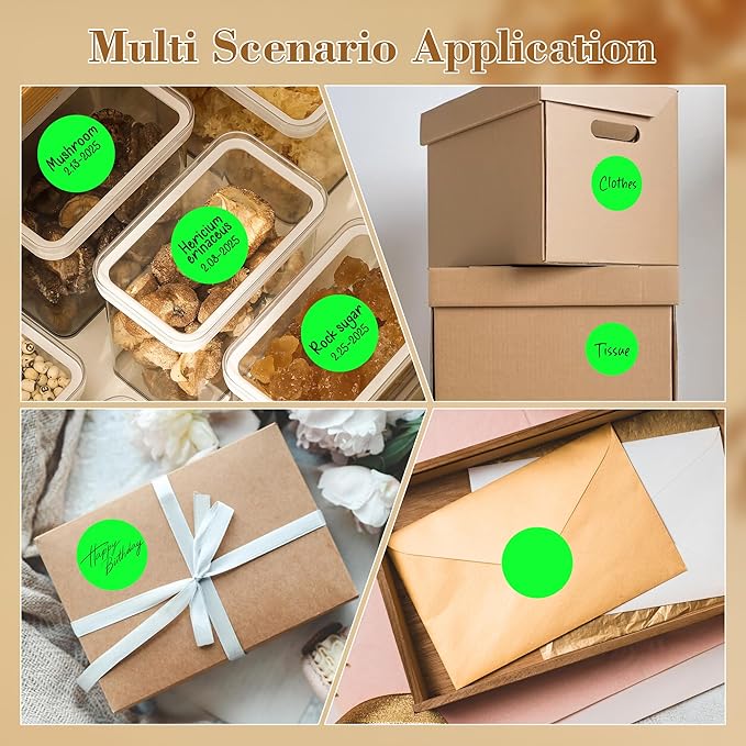 2 Inch Color Coding Round Labels (2000Pcs, 4 Rolls) - Round Colored Dot Stickers for Inventory, Pantry, Warehouse Organization - Fluorescent Green Circle Dot Labels