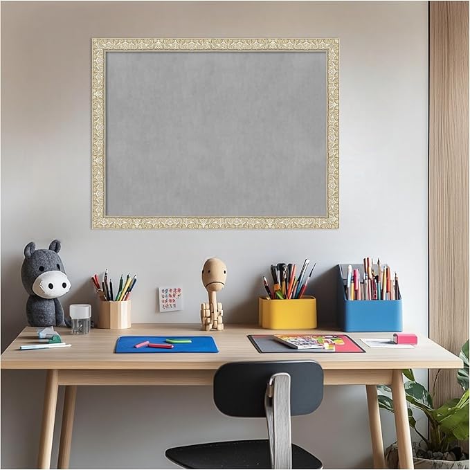 Amanti Art Silver Framed Magnetic Board 20x26 Medium Vision Board for use with Magnets, 100% Metal Sheet to Display Items as Office Decor or for Home Organization in mudroom, Kitchen or Kids Room