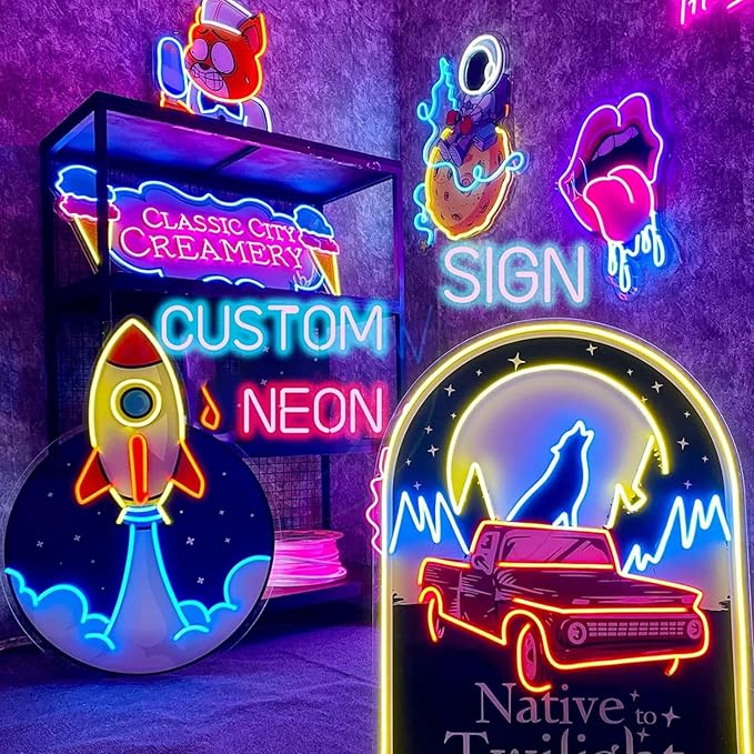 Custom Neon Sign Logo, Personalized LED Shop Name Logo Sign for Business Wall, Hanging Neon Lights Customizable Upload Picture UV Printed for Bar Nail Hair Office Room Home Decor, Size 10-60in Large