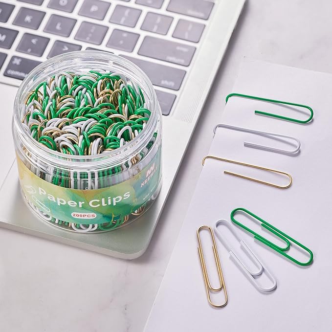 NEEWAY 200pcs Large Green Paper Clips, 2 Inch Jumbo Paper Clip, Ceative Colored Paperclips for Paperwork Office