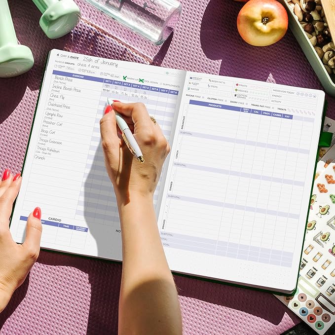 Clever Fox Fitness & Food Journal PRO – Daily Workout & Meal Planner for Women & Men – Exercise & Weight Loss Diary Notebook, 7.3x10.4” (Forest Green)