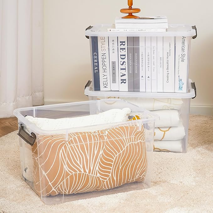 Citylife 69QT Plastic Storage Bins with Latching Lids Stackable Storage Containers for Organizing Large Clear Storage Box for Garage, Closet, Kitchen, 2 Packs