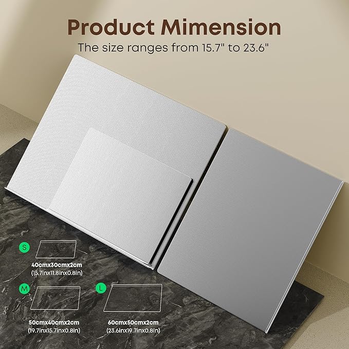 KORVOS Stainless Steel Cutting Board, 15.7"L x 11.8" W Heavy Duty Steel Chopping Boards for Kitchen, Metal Cutting Board with Lip&Non-slip pad, New Textured Against Scratches Surface, Easy To Clean