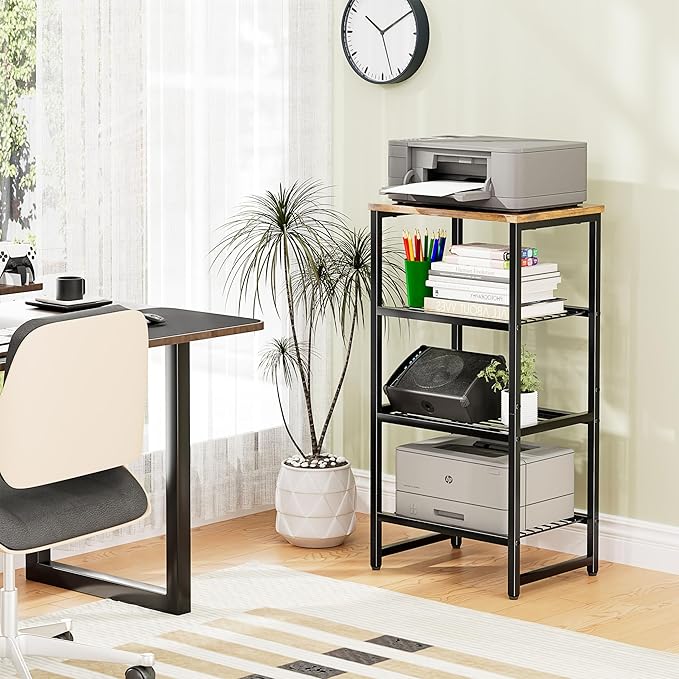 GEORIS 4 Tier Printer Stand, Spacious Floor Mount, Metal, Industrial, Printer Table Holder with Storage Shelf for Home Office Fax Machine Scanner