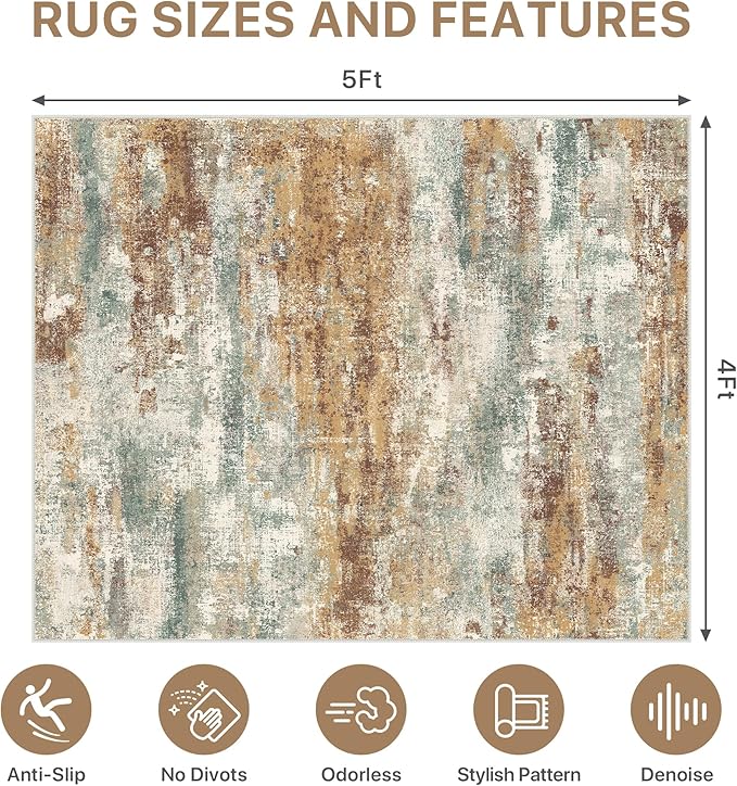 Office Chair Mat for Hardwood Tile Floor, Abstract 48"X 60" Desk Mats for Office Chair on Rolling Chairs Carpet, Desk Anti-Slip 1/5" Thick Rug for Computer Chair, Thin Low-Pile Floor Mat, Orange Sage