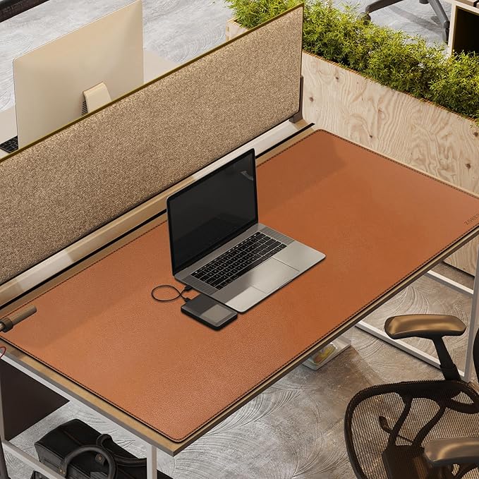 ZORESYN Large PU Leather Desk Pad 51.18x27.56 Inches, Waterproof Gaming Mouse Mat with Non-Slip Suede Base, Desk Blotter Protector for Office Home, Light Brown