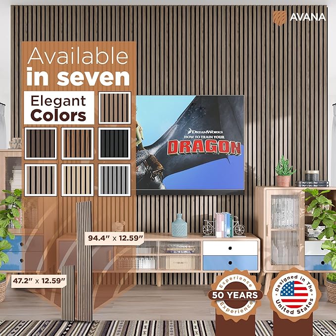 Avana Modern Acoustic Wood Wall Panels – 47.2 X 12.6 Inch Walnut Acoustic Panels 1 PC – Wall Panels For Interior Wall Decor For Homes, Offices, Studios – Sturdy And Durable Wood Panels For Wall