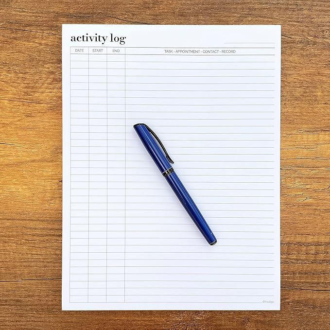 Activity Log Notepad 11x8,5 - Organize and Track Tasks, Appointments, Contacts, Records - Premium Thick Paper - Letter Size - 50 Sheets -Hard Cardboard Back Stand - To Do List Notepad for Work, Daily