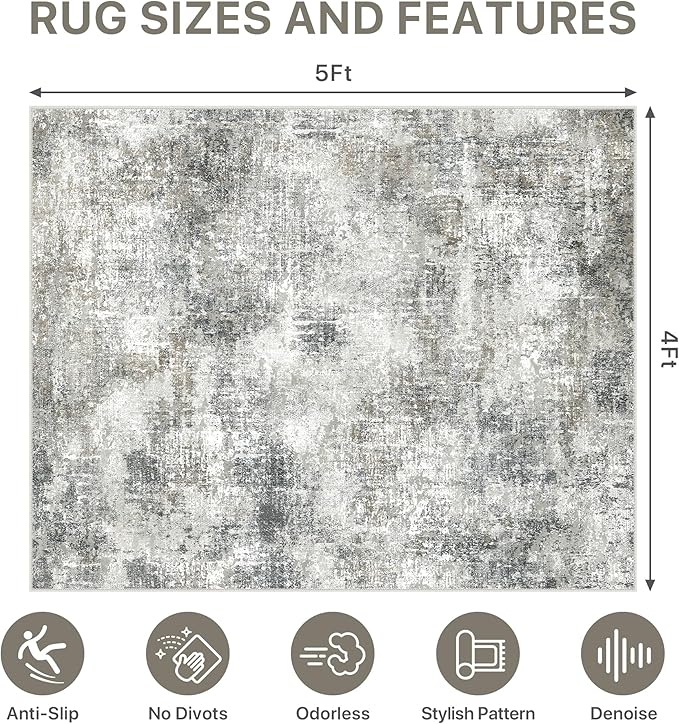 Office Chair Mat for Hardwood Tile Floor, Abstract 48"X 60" Desk Mats for Office Chair on Rolling Chairs Carpet, Desk Anti-Slip 1/5" Thick Rug for Computer Chair, Thin Low-Pile Floor Mat, Slate