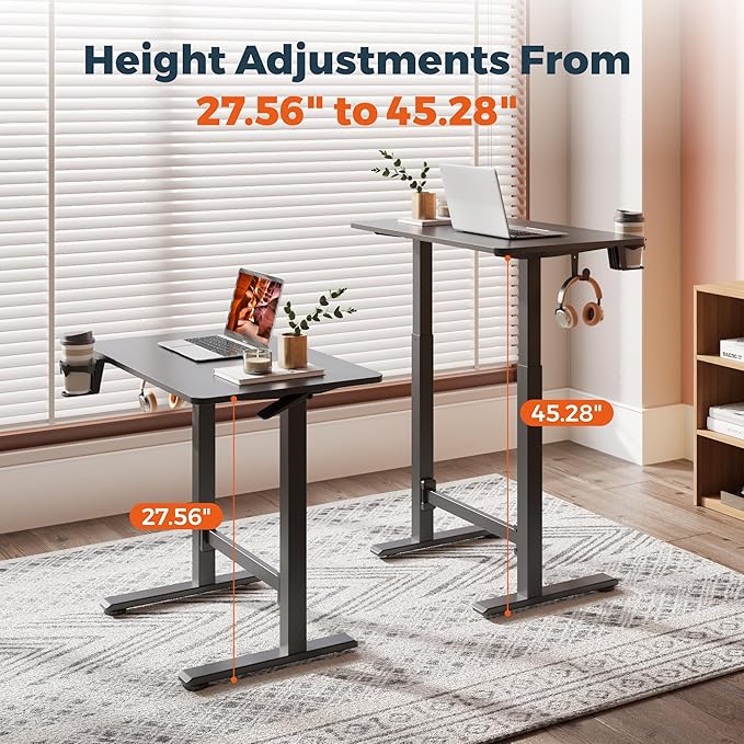 FitStand Small Pneumatic Adjustable Stand Up Desk, Rolling One-Piece Standing Desk 31.5 x 19.7 Inch, Home Office Desk Computer Workstation, Black