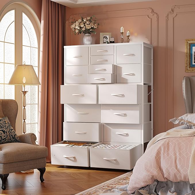 Romorgniz 57“H Dresser for Bedroom with Multiple Drawers,Dressers & Chests of Drawers for Bedroom,Large White Dresser, Sturdy Metal Frame & Wood Top,Entryway, Hallway