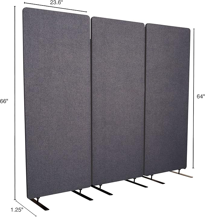 Stand Up Desk Store ReFocus Freestanding Noise Reducing Acoustic Room Wall Divider Office Partition (Ash Grey, 72" x 66", Zippered 3-Pack)