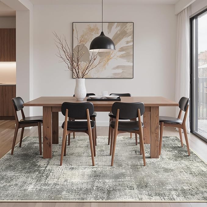 GENIMO 8x10 Area Rugs for Living Room, Machine Washable Non Slip Rugs, Low Pile Lightweight Vintage Print Rug for Bedroom, Dining Room, Home Office, Distressed Grey