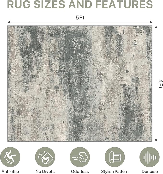 Office Chair Mat for Hardwood Tile Floor, Abstract 48"X 60" Desk Mats for Office Chair on Rolling Chairs Carpet, Desk Anti-Slip 1/5" Thick Rug for Computer Chair, Thin Low-Pile Floor Mat, Green Beige