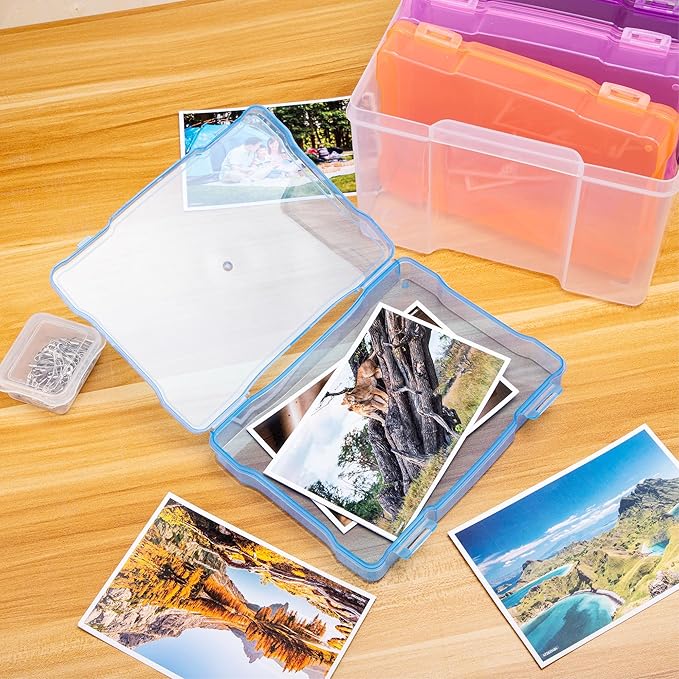 Find Scrapblooms 5×7 Photo Storage Box With Handle,Plastic photo keeper With 6 inner 5×7inch photo cases,Card Organzier Craft Storage box for pictures,stamps,seeds (Colorful With Handle)