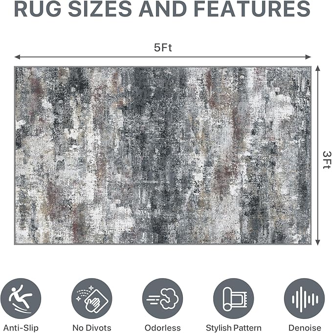 Office Chair Mat for Hardwood Tile Floor, Abstract 36"X 60" Desk Mats for Office Chair on Rolling Chairs Carpet, Desk Anti-Slip 1/5" Thick Rug for Computer Chair, Thin Low-Pile Floor Mat, Dark Gray