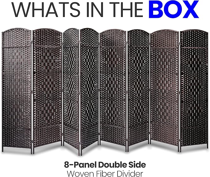 8 Panel Folding Privacy Screen 12ft Wide, 6ft Tall Partition Room Divider Portable Office Walls Dividers, Black