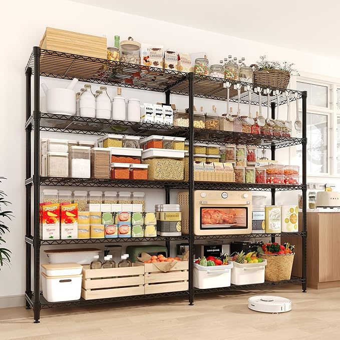 MilleLoom 5-Tier Storage Shelves, 60"W Metal Shelving Unit Heavy Duty Adjustable Garage Corner Wire Rack, H-Shaped/L-shaped Shelf for Kitchens, Pantry Rooms, Basement Storage,13.8"D x 60"W x 70.5"H