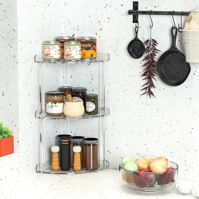 Sezanrpt 3 Tier Countertop Corner Organizer Shelf 7x7x15.7 Inch, Countertop Acrylic Bathroom Corner Shelf, Clear Vanity Storage Organizer for Cosmetics, Toiletries