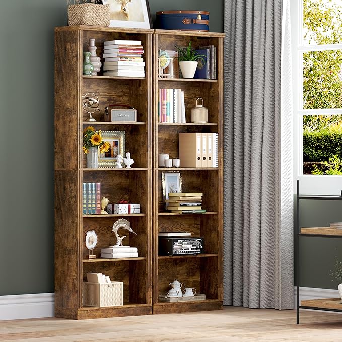 BORNOON 75" Tall Bookshelf, 6-Tier Floor Standing Bookcase with Adjustable Shelves, 24" Wide Open Storage Shelf, Modern Display Organizer for Home Office, Living Room, Bedroom, Study