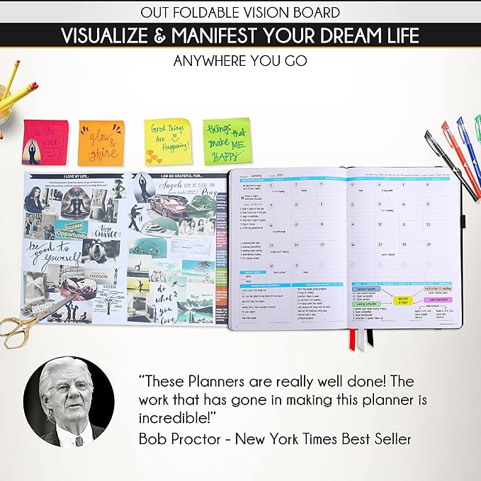 Life Planner - Undated Weekly & Monthly Planner, 12-Month Journey to Increase Productivity | Gratitude Journal, Life Organizer & Goal Journal | Include Foldable Vision Board, Habit Tracker & Stickers