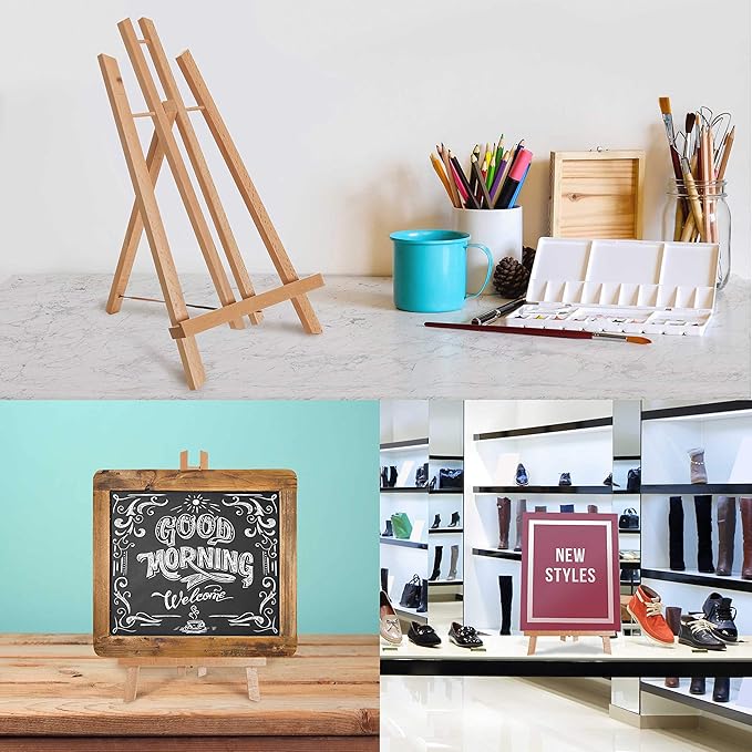 U.S. Art Supply 14" Medium Tabletop Display Easel - Beechwood Artist A-Frame Display Stand, Wooden Easel for Painting, Canvas Stand, (Pack of 1) Classrooms Events Photo Picture Sign Holder