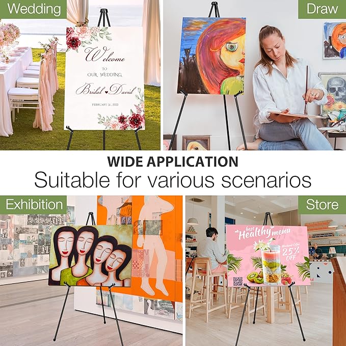 VAIIGO 63" Easel Stand for Wedding Sign Poster Display Easel Floor Adjustable Metal Black Art Easel Instant Folding Tripod Easel for Painting Canvas Wedding Welcome Sign Stand, 1Pack