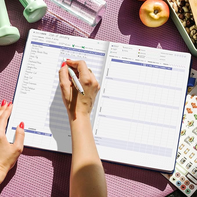 Clever Fox Fitness & Food Journal PRO – Daily Workout & Meal Planner for Women & Men – Exercise & Weight Loss Diary Notebook, 7.3x10.4” (Mystic Blue)